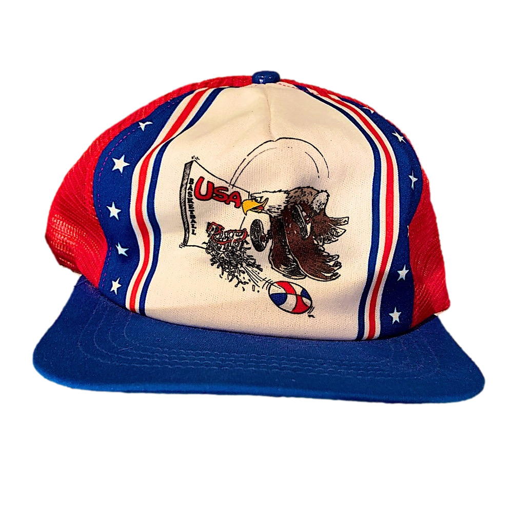 Vintage 70s USA Olympic Basketball Trucker Hat 🧢 California Headwear
